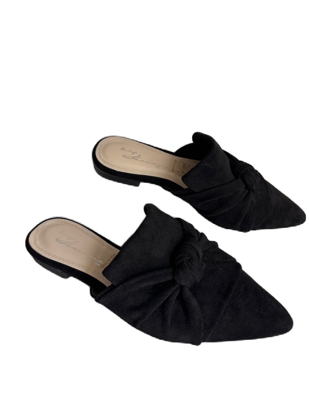 Vintage Havana Dawn Black Knotted Micro- suede Pointed-Toe Mule Slip-Ons Size 7